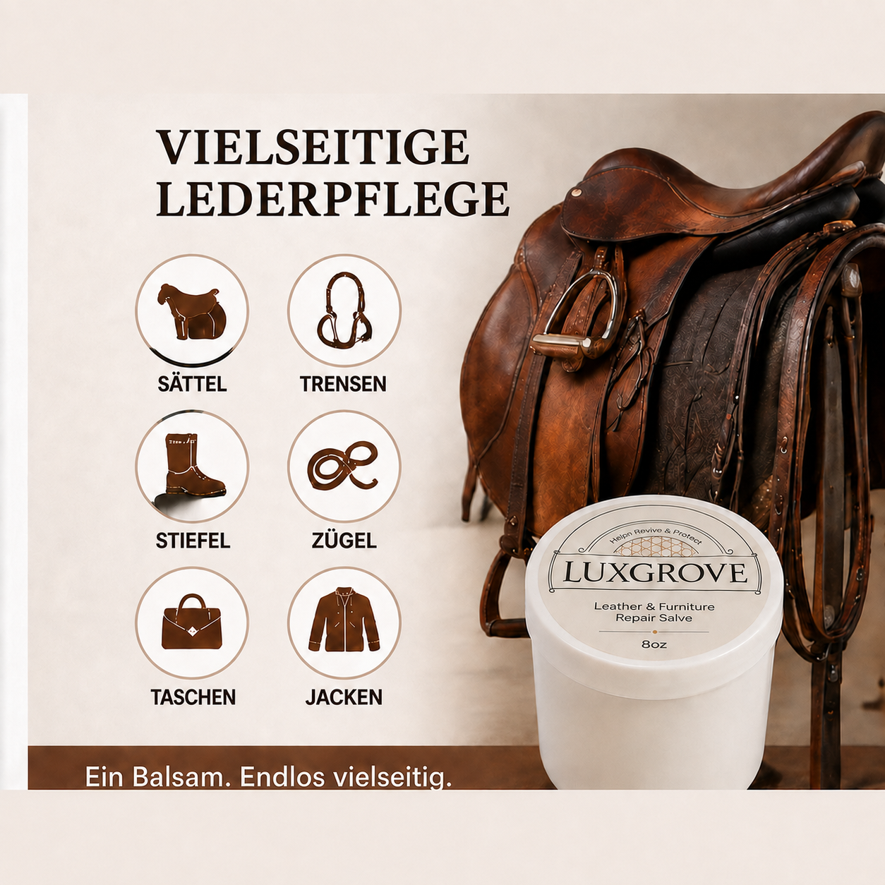 Luxgrove – Pflegebalsam für Sattelzeug & Leder