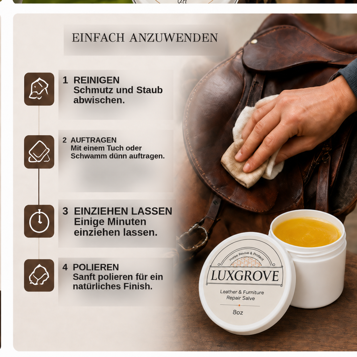 Luxgrove – Pflegebalsam für Sattelzeug & Leder