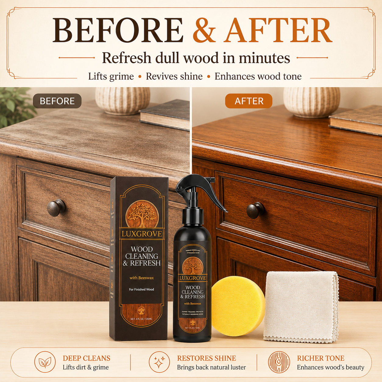 Luxgrove – Wood Cleaning & Refresh Beeswax Spray