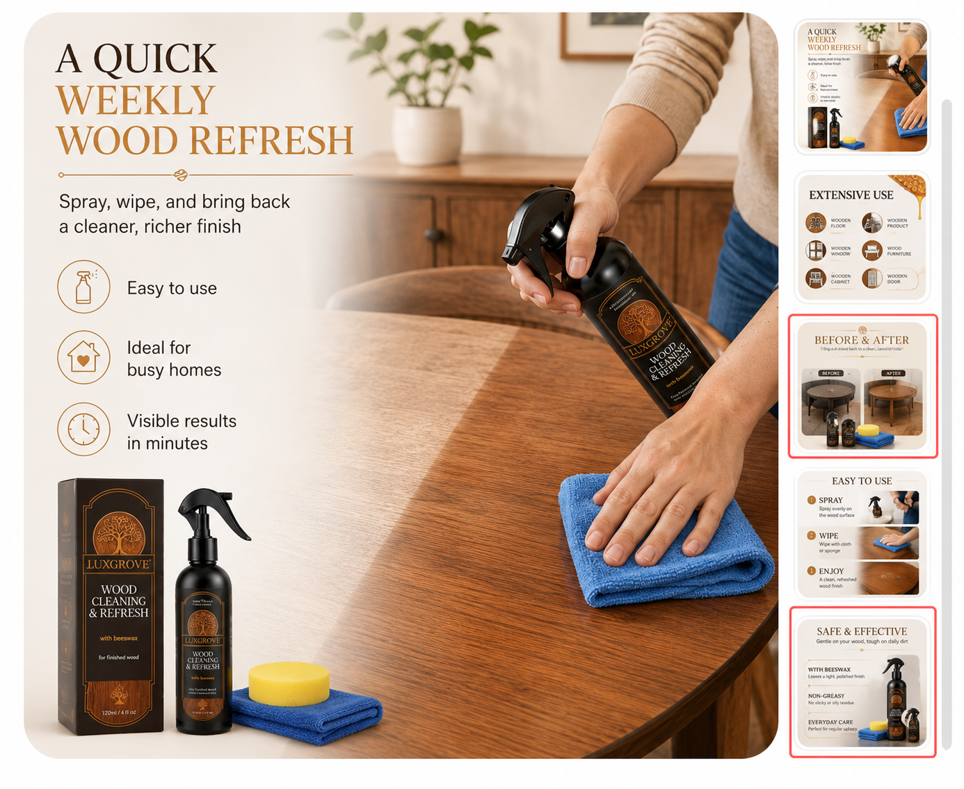 Luxgrove – Wood Cleaning & Refresh Beeswax Spray