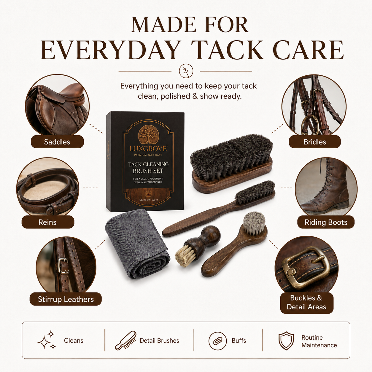 Luxgrove – 5-Piece Tack Cleaning Brush Set