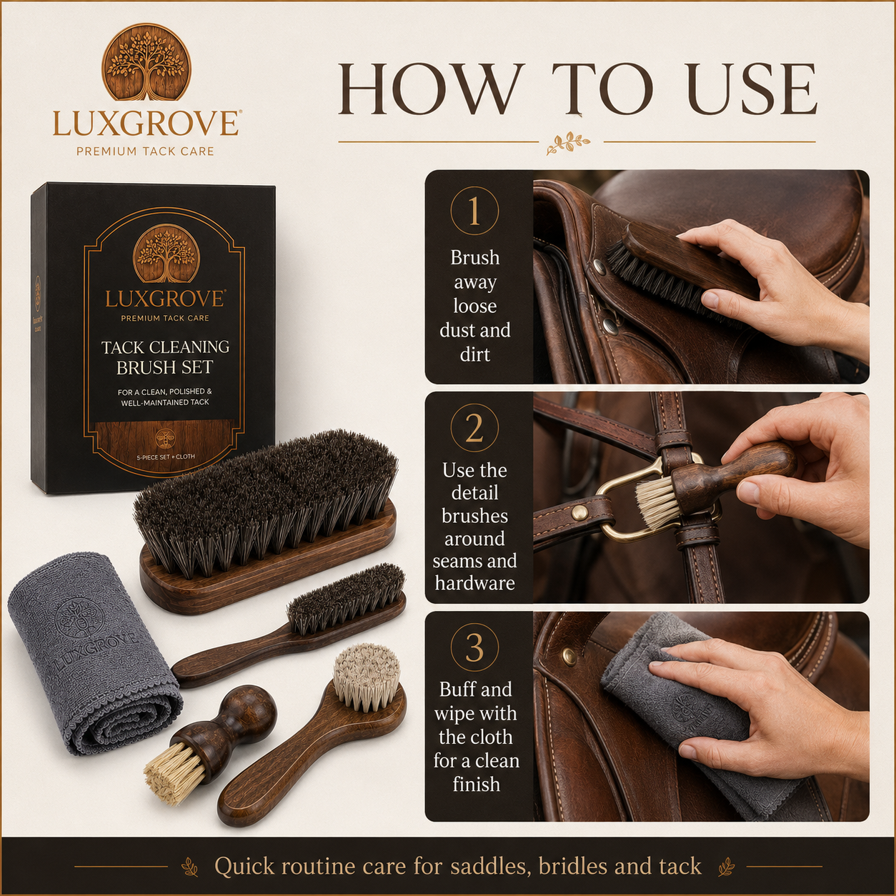 Luxgrove – 5-Piece Tack Cleaning Brush Set
